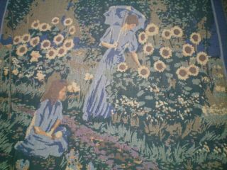 Monet Inspired Mother Daughter Sunflower Tapestry Afghan Throw Blanket - Vintage