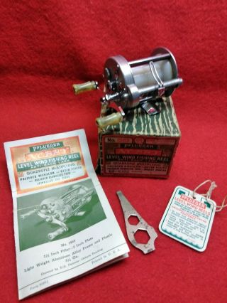 Vintage Pflueger No.  1963 " Nobby " Baitcast Reel W/ Box,  Papers,  Hang Tag,  Wrench