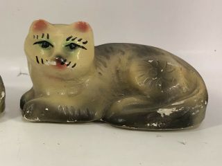 2 Vintage 1920 ' s Carnival Prize Chalkware Laying Cats Chalk Antique Figurines 4