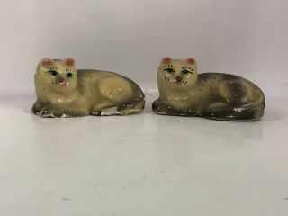 2 Vintage 1920 ' s Carnival Prize Chalkware Laying Cats Chalk Antique Figurines 5