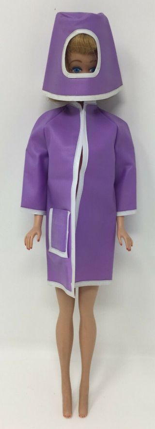 Vintage Barbie 1970 Maddie Mod Mego Doll Purple & White Rain Coat & Rain Hat
