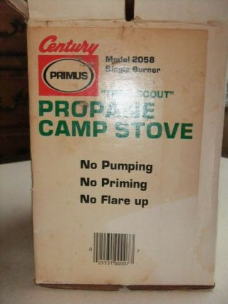 Vintage Century Primus Propane Camp Stove Trail Scout Model 2058 USA w/ Box VGC 5