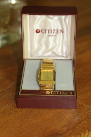 Vintage 1988 Citizen Mens Watch Gold Square Face Needs Battery