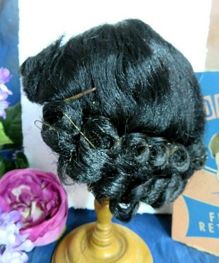 Vintage 1940 - 50 Saran Doll Wig Grand 14 " Cir Black Ringlets