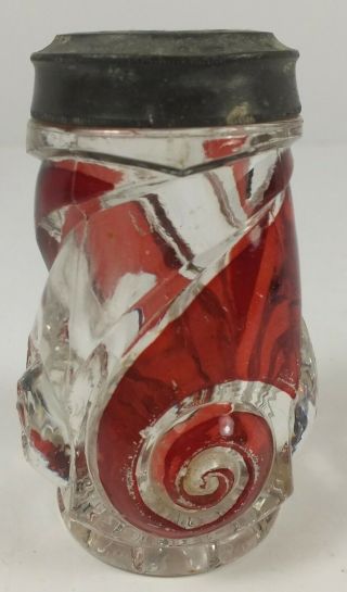 Eapg Antique Duncan & Sons Ruby Stain Glass Snail Pattern Salt Shaker 1890 