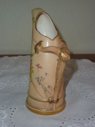 Antique Royal Worcester Vase Hand Painted/Gilded Jug with Horn Shaped Handle 2