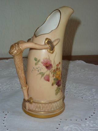 Antique Royal Worcester Vase Hand Painted/Gilded Jug with Horn Shaped Handle 3