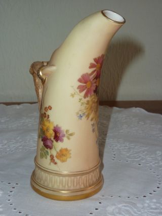 Antique Royal Worcester Vase Hand Painted/Gilded Jug with Horn Shaped Handle 4