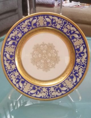 Antique Rosenthal 11 " Selb Bavaria Blue & Gold Encrusted Dinner Plate 1920 