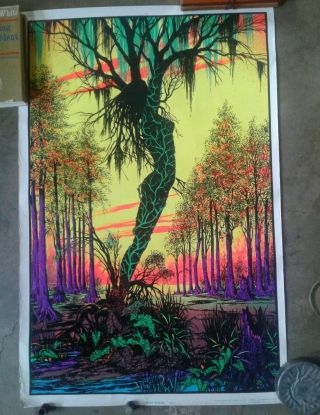 Vintage Woman Tree Swamp Mirage Black - Light Poster By Funky Enterprise 984