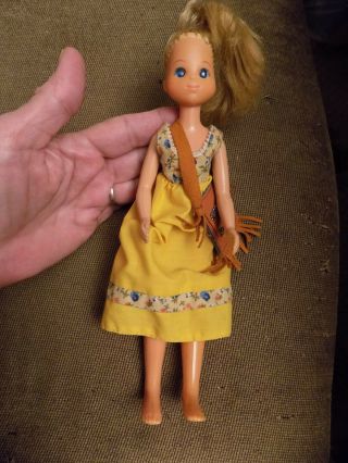 Vtg Sunshine Family Doll Mattel Blonde Blue Eyes W Dress & Purse Sister Daughter
