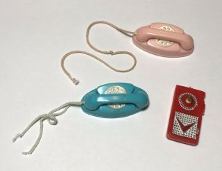 Vintage Barbie Pink & Blue Telephone Phone Rotary Japan & Transistor Radio