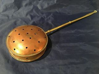 Vintage Copper Bed Warmer With Brass Handle