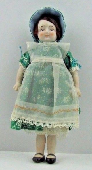 Vintage Shackman Girl Dollhouse Doll Antique Style Bisque Porcelain Redhead 8 "