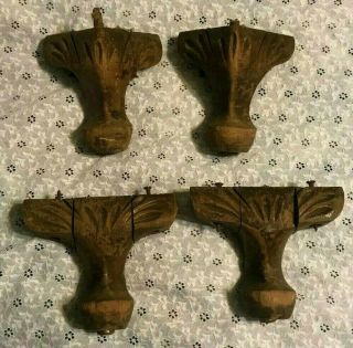 Vintage (set Of 4) Solid Wood Matching Furniture Feet Antique Wooden Legs Sofa