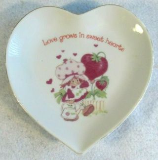 Vintage Strawberry Shortcake Porcelain Heart Trinket Candy Dish Japan 1980