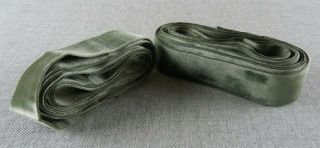 4 Yards Vintage Sage Green French Silk Velvet Ribbon 1.  25 " Wide
