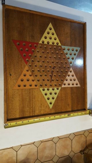 Vintage Painted Wood Chinese Checkers Game Board Only Framed Hung Antique