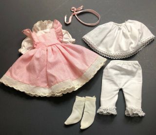 Vintage Doll Dress Outfit Pink Gingham Pinafore Half Slip For 11” Dolls