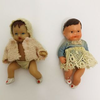 Vintage Shackman 2 Dollhouse Baby Girl Dolls Vinyl String Limbs Clothed Germany
