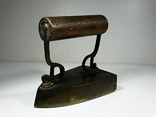 Antique 19th Ct Solid Brass Sad Iron With Cast Iron Heating Slug Insert Ship