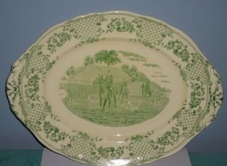 15 X 11 Royal Venton Ware Fox Hunt Horse Theme Serving Platter Green Antique