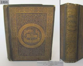 1858 Antique English Hardcover Book – Poems By William Wordsworth W/gold Gilt