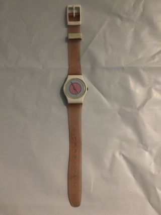 Vintage White And Pink 1985 Swatch " Raspberry " Women 
