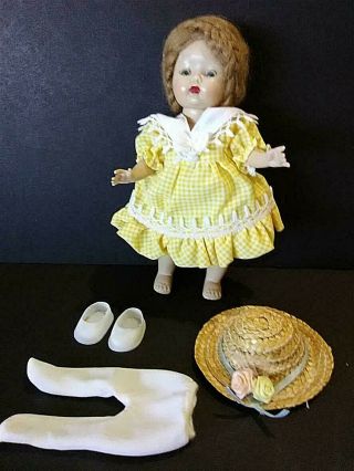Vintage Muffie 8 " Storybook Doll California Blonde Hair Yellow Dress & Hat