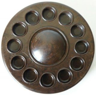 Antique Vintage 3 1/2 " Dia.  Mottled Brown Bakelite Knob Wheel With 12 Dimples