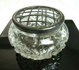 Vintage Crystal Rose Bowl With Silver Mesh Basket 4 1/2 "