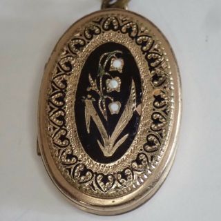 Antique Victorian Engraved Gold Filled Enamel Lily Of The Valley Flower Locket