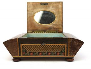 Antique Tunbridge Ware Musical Jewellery Box With Lock & Key