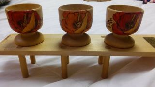 Vintage Handmade Folk Art - Poland,  Scotland - Wooden Plate and Egg Cups 3