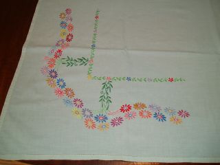 Vintage Linen Hand Embroidered Table Cloth 48 " X 49 "