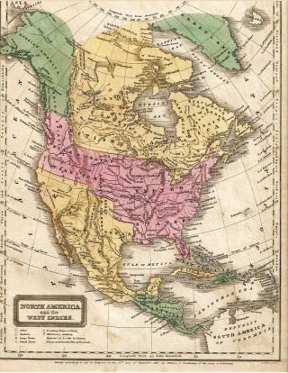 Antique Early Map United States Mexican Possessions Territories Woodbridge 1821