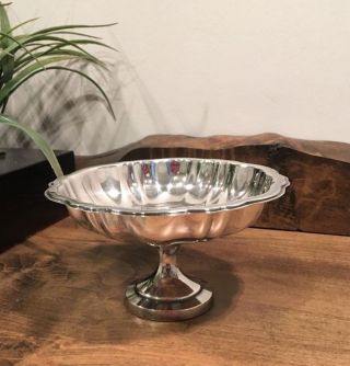 Vintage W.  M.  Rogers Silver Plated Pedestal Candy Bowl W/ Scalloped Rim