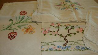 3 Vintage Cotton Cloths - Embroidered Designs Chair Back - Suit Re -