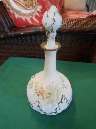 Outstanding Vintage Victorian Milk Glass Antique Toilet Water Handpainted Bottle