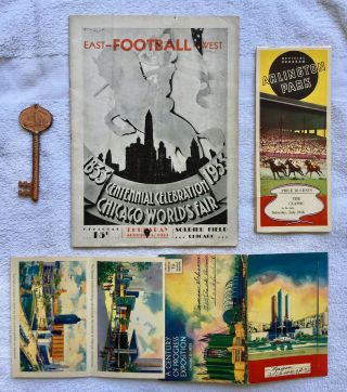 1933 Chicago Worlds Fair - View Book,  Key,  East - West Football Game Program