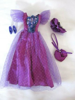 Vintage Mattel 1995 Barbie Purple Dress Ball Gown Purse Shoes Limited Edition