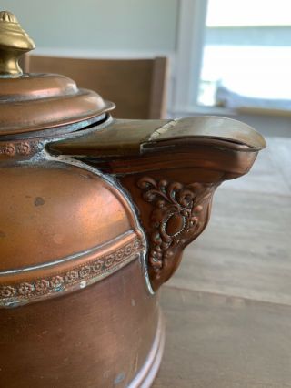 Antique Copper Kettle - ornate detail,  unique spout,  rustic farmhouse French decor 4