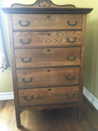 Antique American Oak Highboy Chest Of Drawers