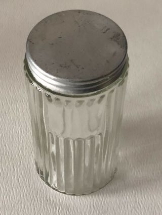 Antique Primitive Hoosier Rib Glass Embossed Spice Jar Canister Bottle Aluminum