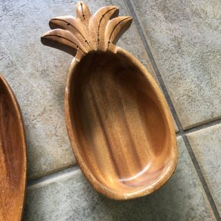 Set Of 4 Vintage Mid Century Wooden Carved Fruit Shaped Kitchen Bowls Dish Tray 4