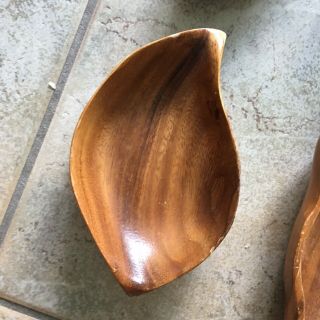 Set Of 4 Vintage Mid Century Wooden Carved Fruit Shaped Kitchen Bowls Dish Tray 6
