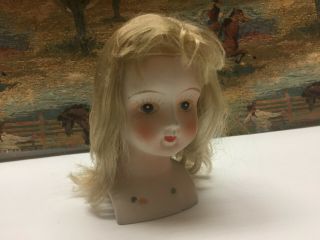 Vintage Bisque - Porcelain Doll Parts - Head With Blonde Wig 5.  1/4 " Tall X 9 - 1/2 "