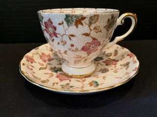 Tuscan China Chintz Teacup & Saucer W/ Hand Painted Flowers