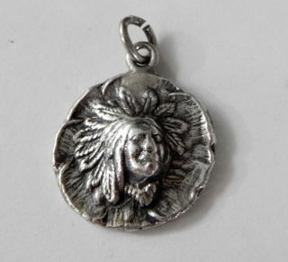 Antique Vintage Sterling Silver Indian Chief Head Cameo Charm B670