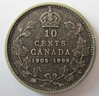 1998 Canada 1908 - 1998 Antique Finish Sterling Silver 10 Cents Proof Dime Coin